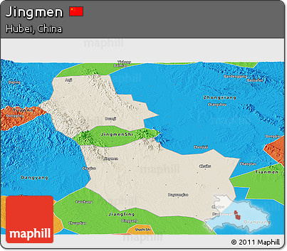 Shaded Relief Panoramic Map of Jingmen, political outside
