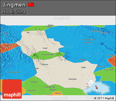 Shaded Relief Panoramic Map of Jingmen, political outside