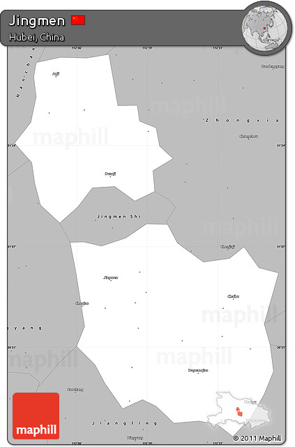 Gray Simple Map of Jingmen