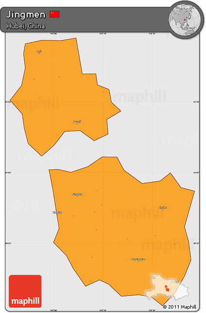 Political Simple Map of Jingmen, cropped outside