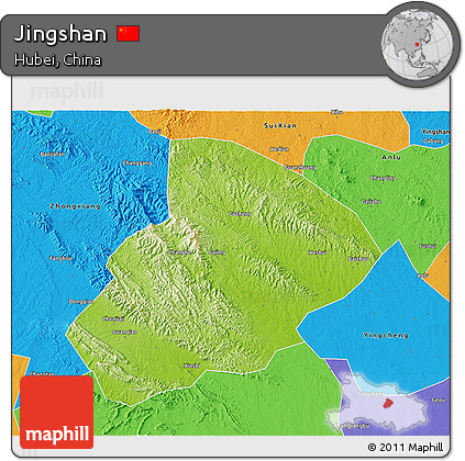 Physical 3D Map of Jingshan, political outside