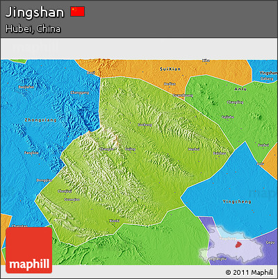 Physical 3D Map of Jingshan, political outside