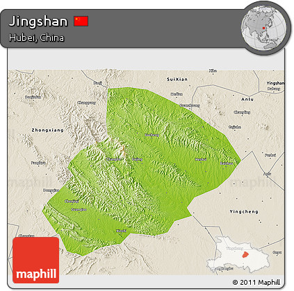 Physical 3D Map of Jingshan, shaded relief outside