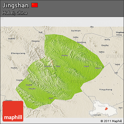 Physical 3D Map of Jingshan, shaded relief outside