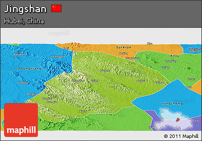 Physical Panoramic Map of Jingshan, political outside