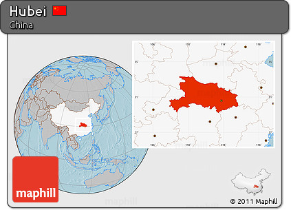 Gray Location Map of Hubei, highlighted country, hill shading