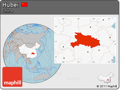 Gray Location Map of Hubei, highlighted country, hill shading