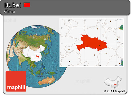 Satellite Location Map of Hubei, highlighted country