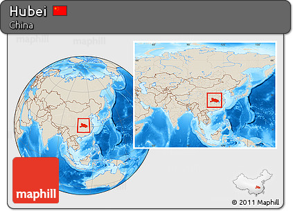 Shaded Relief Location Map of Hubei, within the entire country