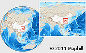 Shaded Relief Location Map of Hubei, highlighted country, within the entire country