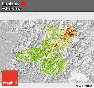 Physical 3D Map of Luotian, lighten, desaturated