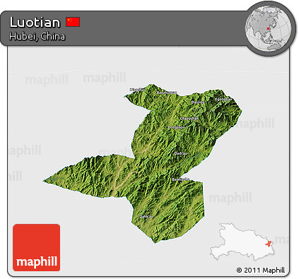 Satellite 3D Map of Luotian, single color outside