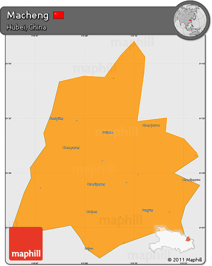 Political Simple Map of Macheng, single color outside