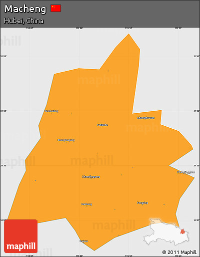 Political Simple Map of Macheng, single color outside