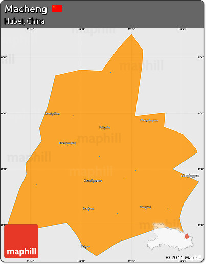 Political Simple Map of Macheng, single color outside