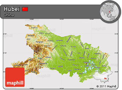 Physical Map of Hubei, cropped outside