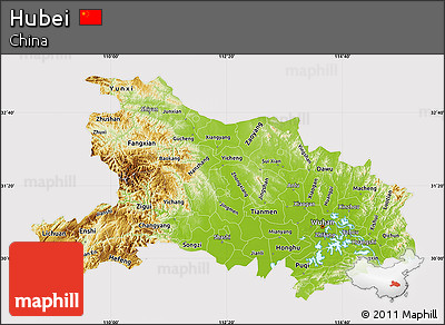 Physical Map of Hubei, cropped outside