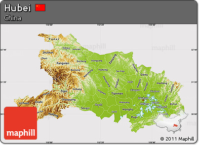 Physical Map of Hubei, cropped outside