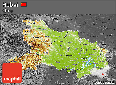 Physical Map of Hubei, darken, desaturated