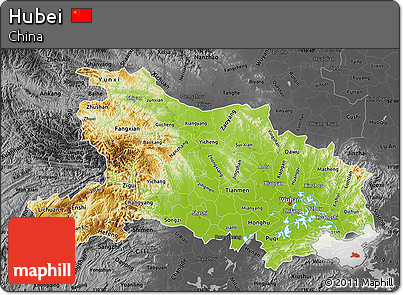 Physical Map of Hubei, darken, desaturated