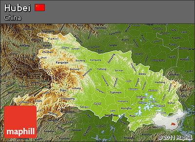 Physical Map of Hubei, darken