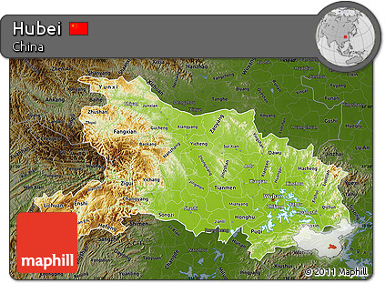 Physical Map of Hubei, darken