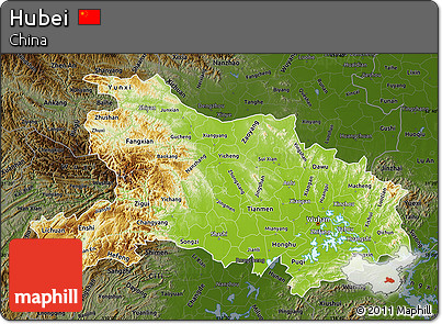 Physical Map of Hubei, darken