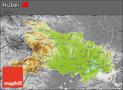 Physical Map of Hubei, desaturated
