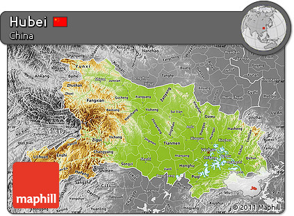 Physical Map of Hubei, desaturated