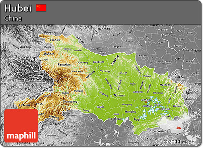 Physical Map of Hubei, desaturated