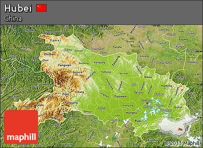 Physical Map of Hubei, satellite outside