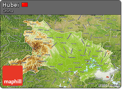 Physical Map of Hubei, satellite outside