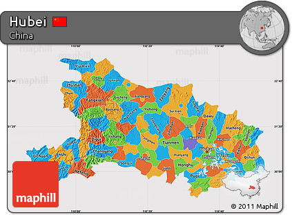 Political Map of Hubei, cropped outside