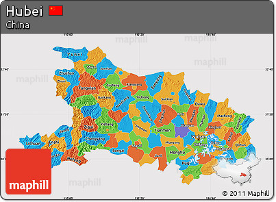 Political Map of Hubei, cropped outside