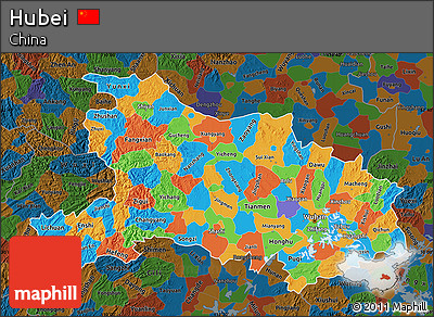 Political Map of Hubei, darken