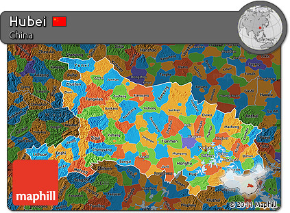 Political Map of Hubei, darken