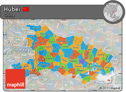 Political Map of Hubei, lighten, semi-desaturated