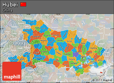 Political Map of Hubei, lighten, semi-desaturated
