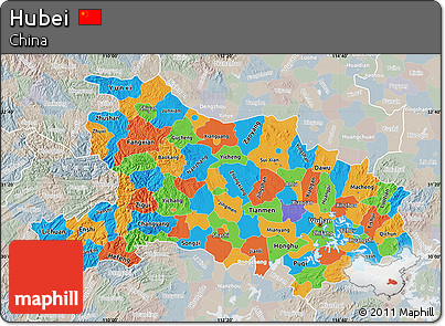 Political Map of Hubei, lighten, semi-desaturated