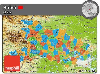 Political Map of Hubei, physical outside