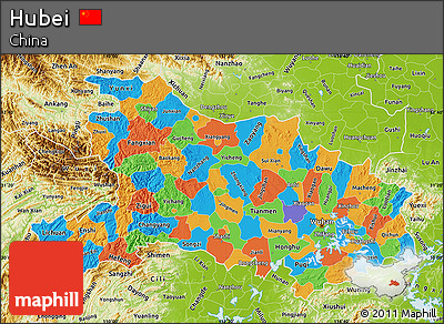 Political Map of Hubei, physical outside