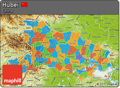 Political Map of Hubei, physical outside
