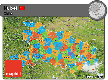 Political Map of Hubei, satellite outside