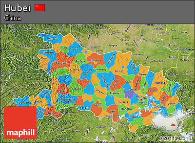 Political Map of Hubei, satellite outside