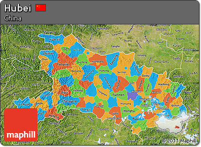 Political Map of Hubei, satellite outside