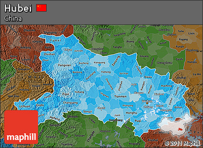Political Shades Map of Hubei, darken