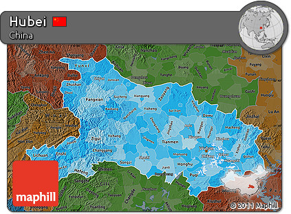 Political Shades Map of Hubei, darken