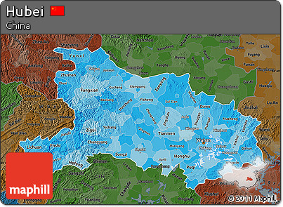 Political Shades Map of Hubei, darken