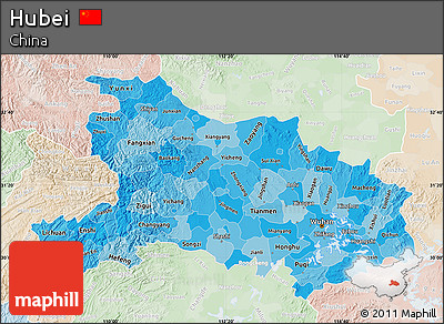 Political Shades Map of Hubei, lighten