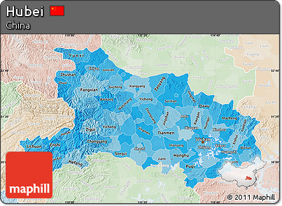 Political Shades Map of Hubei, lighten